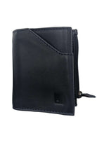 Closed navy men's wallet with zip section