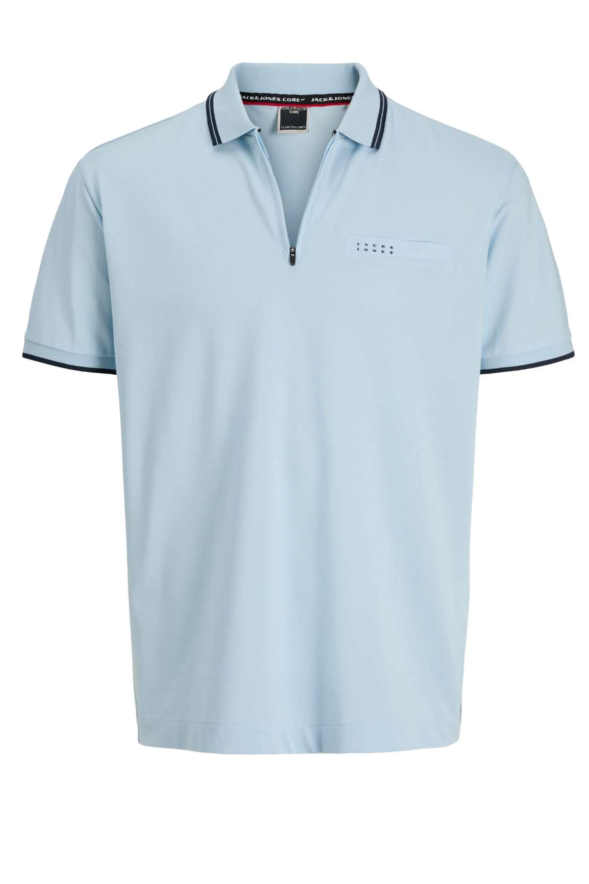 JACK JONES CORE Fusion Branding Polo Zip Short Sleeve-Omphalodes Omphalodes front view