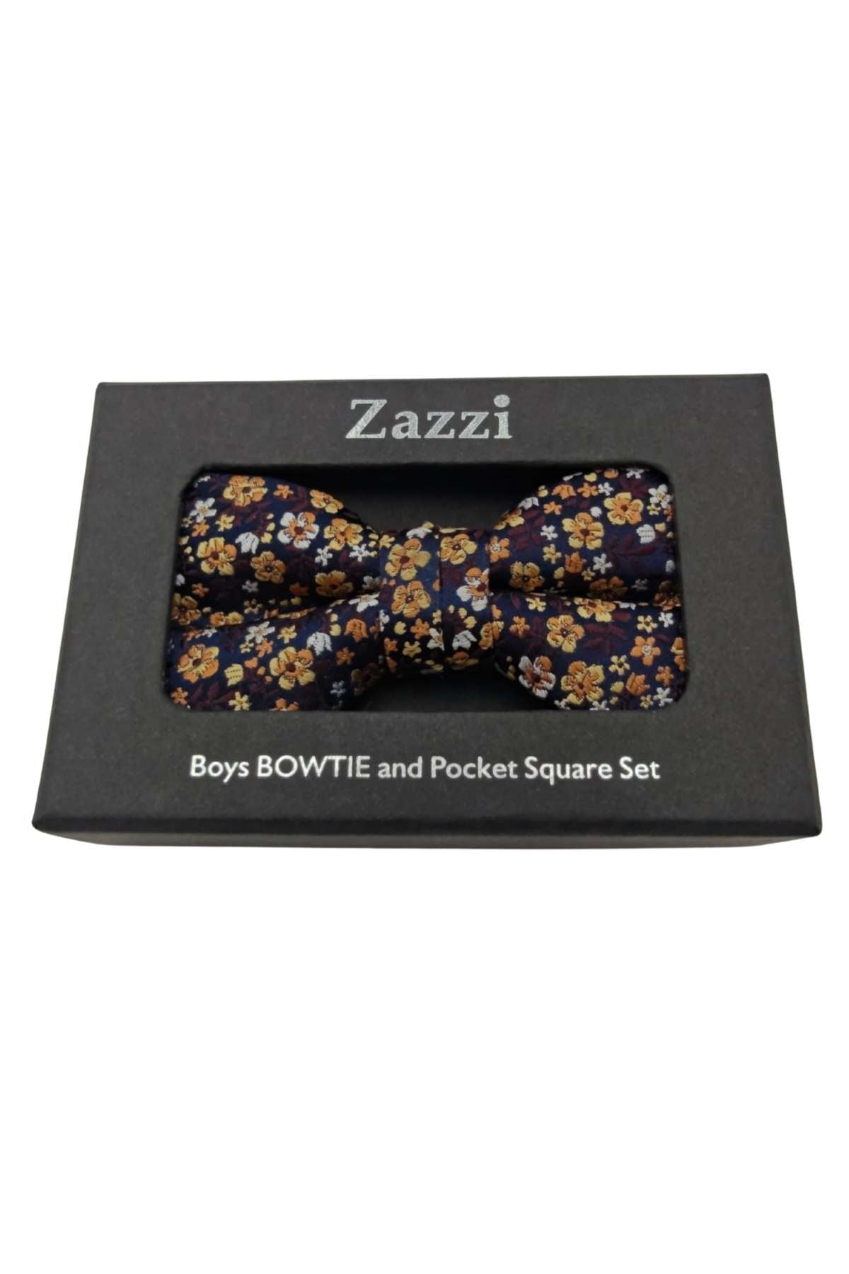 Zazzi Boys Rust/Burgundy Floral Bow & Pocket Square Rust/Burgundy front view