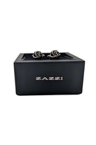 Men's Silver/Black Knot Cufflinks-Box Opened View