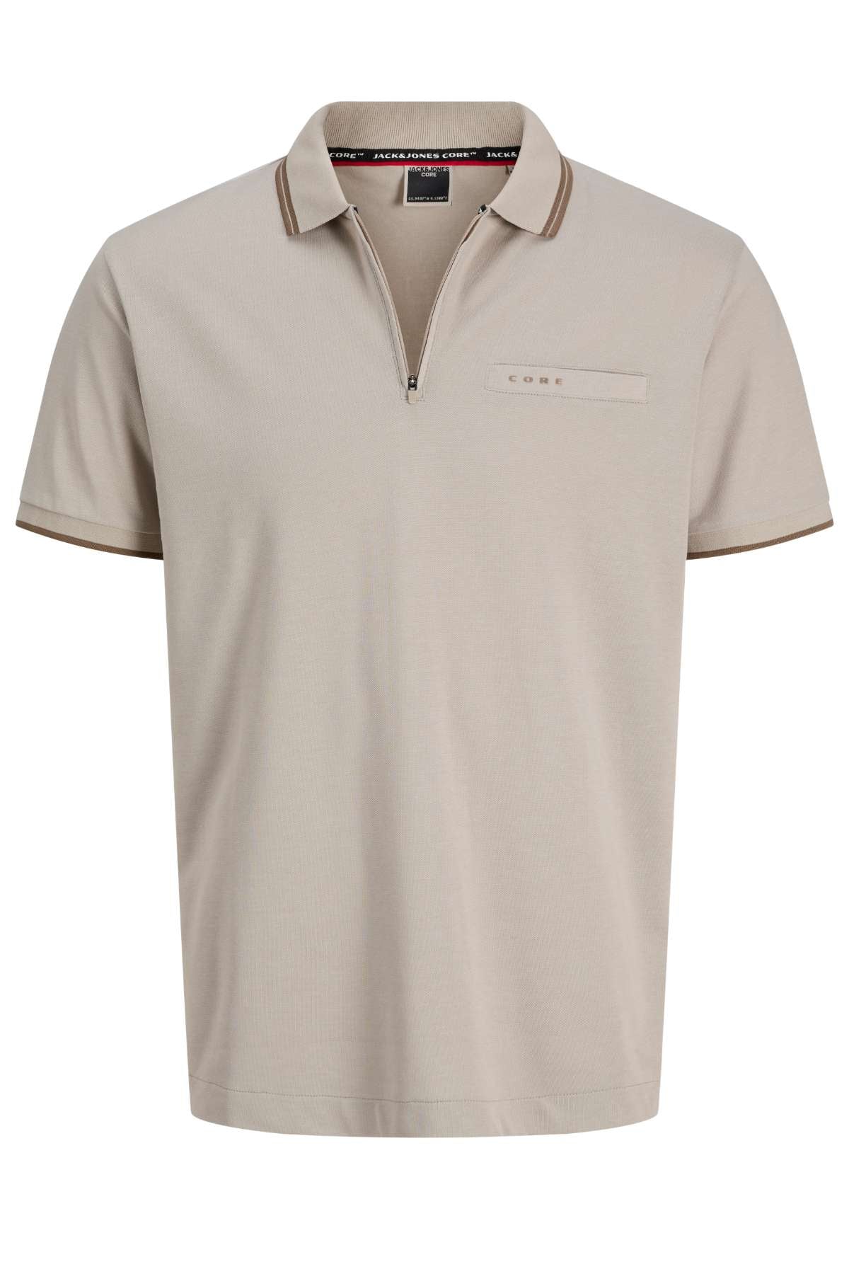 JACK JONES CORE Fusion Branding Polo Zip Short Sleeve-Pure Cashmere Pure Cashmere front view