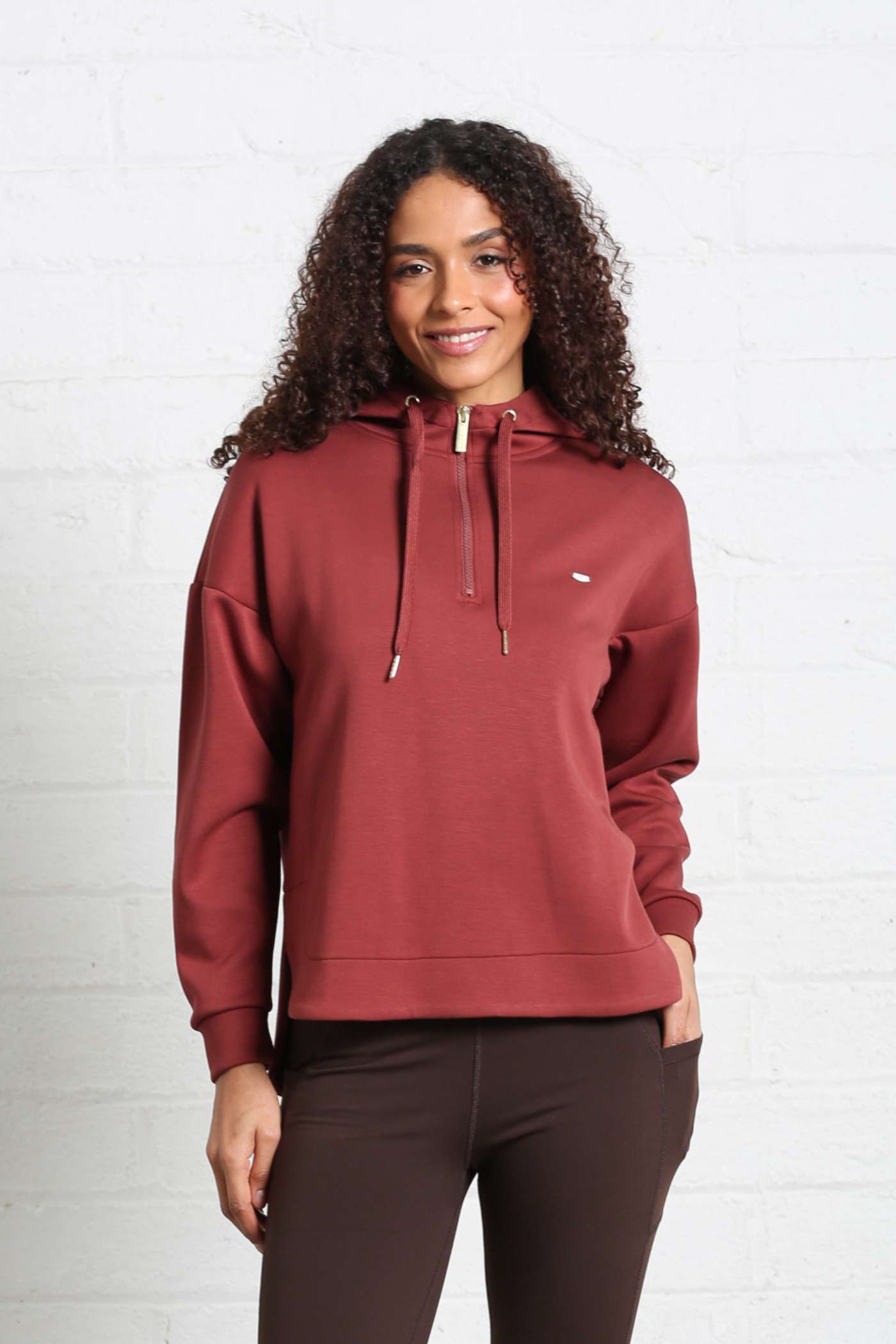 Ladies Relax & Renew Paige  Terracotta Half Zip-Closer View of Front