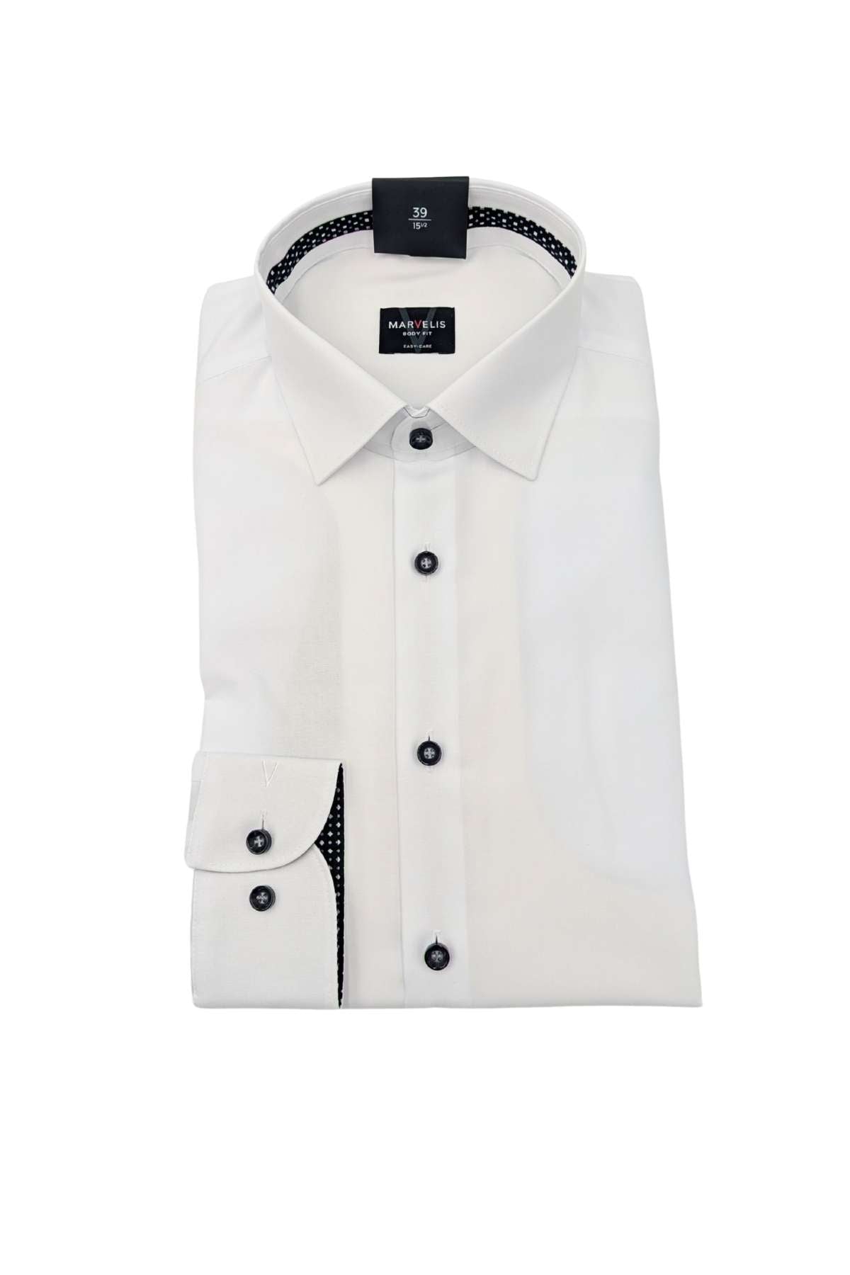 Men's White Body Fit Tuxedo Shirt With Black Buttons-Full View