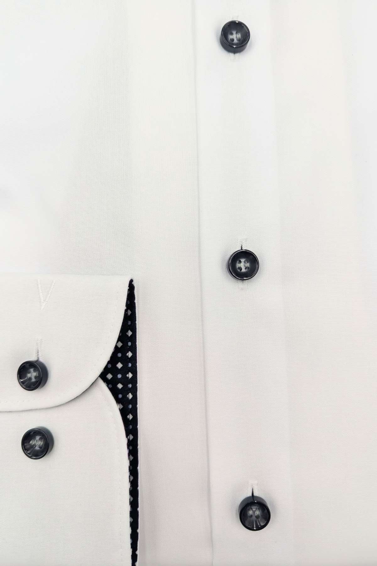 Men's White Body Fit Tuxedo Shirt With Black Buttons-Button View
