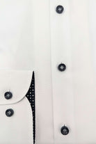 Men's White Body Fit Tuxedo Shirt With Black Buttons-Button View