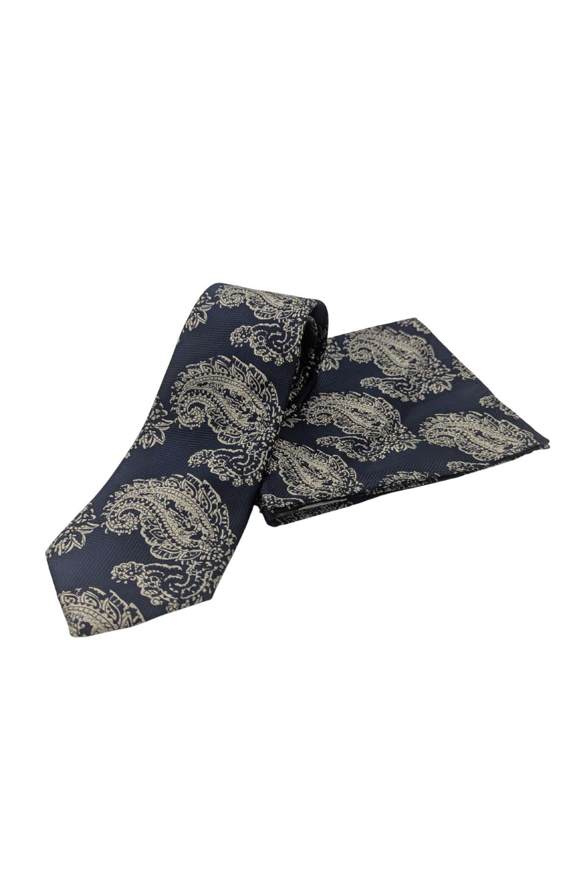 Navy Gold Paisley Tie & Pocket Square