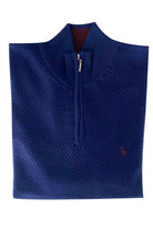 Tom Penn Royal Waffle Knit 1/4 Zip laid flat showing the stand collar and quarter 