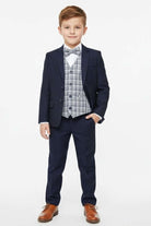 STANDAR Enzo Boy's 3 Piece Navy Suit NAVY DOT front view