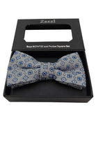 Zazzi Boys Silver/Blue/Pink Bow & Pocket Square Silver/Blue/Pink model front view