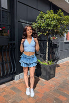 Tally Weijl Blue & White Halter Top Blue/White model front view