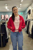 Superdry Ladies Heritage Hamptons Stripe Tee-Red Stripe Red Stripe front view