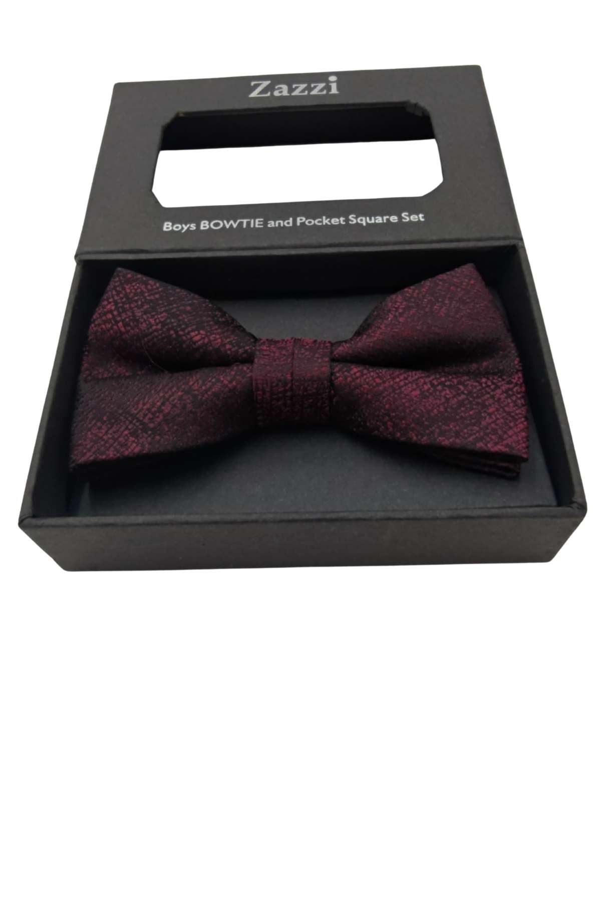Zazzi Boyswear Wine Zazzi Boys Bow & Pocket Square Set WINE model front view