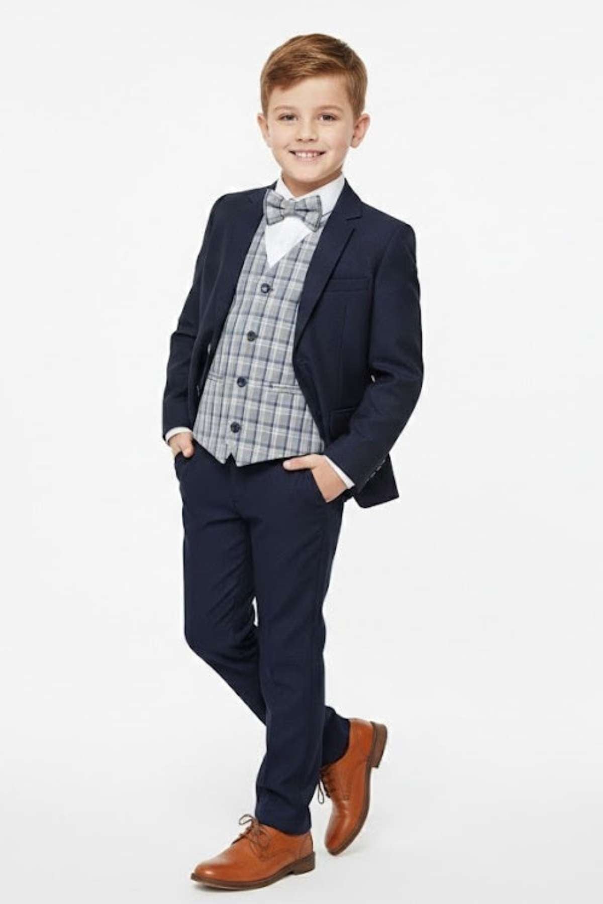 STANDAR Enzo Boy's 3 Piece Navy Suit NAVY DOT detail view