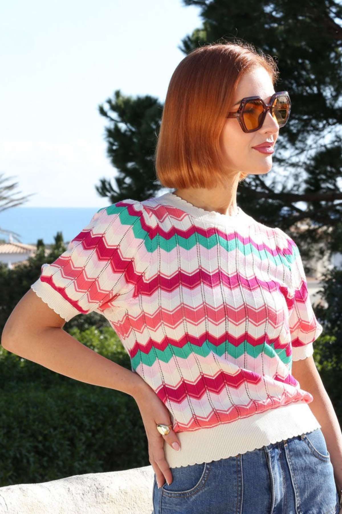 Ladies Mavis Pink Jumper-Side View