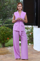 RANT & RAVE LADIES Carla Belted Orchid Waistcoat ORCHID model front view