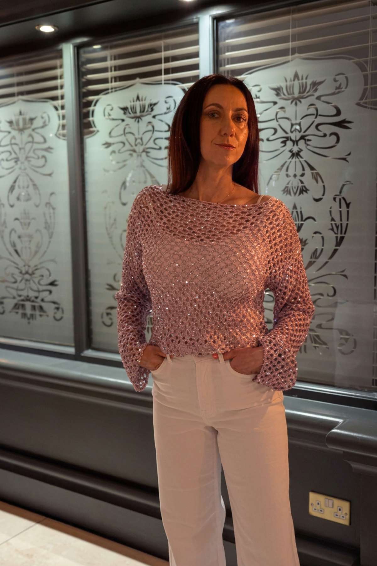 Olivia in the Pink Sparkle Knit Top
