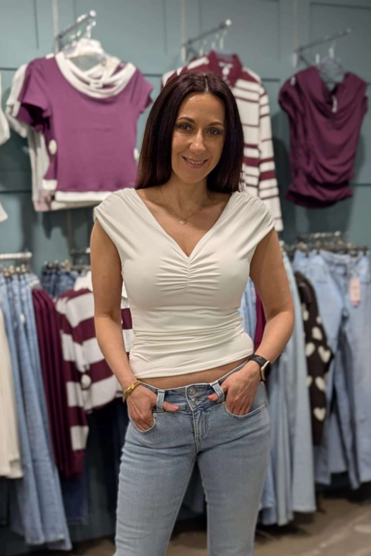 Tally Weijl White Ruched Top WHITE front view