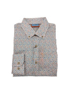 DARIO BELTRAN Devanos Long Sleeve White/Burnt Orange Print Shirt White/Burnt Orange front view