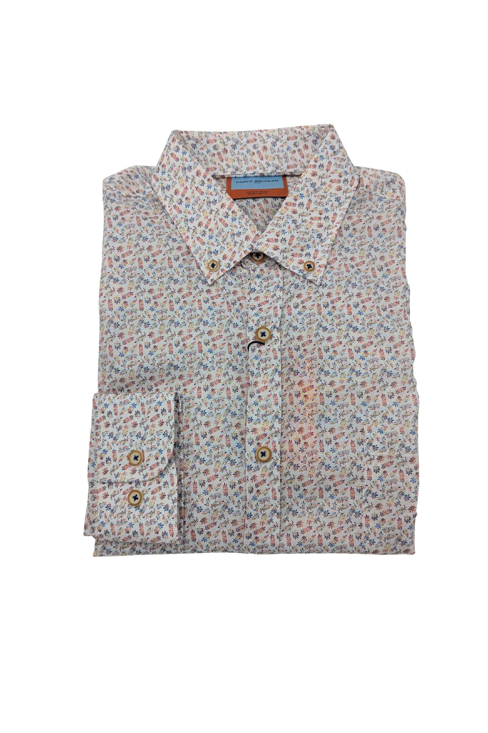 DARIO BELTRAN Devanos Long Sleeve White/Burnt Orange Print Shirt White/Burnt Orange front view