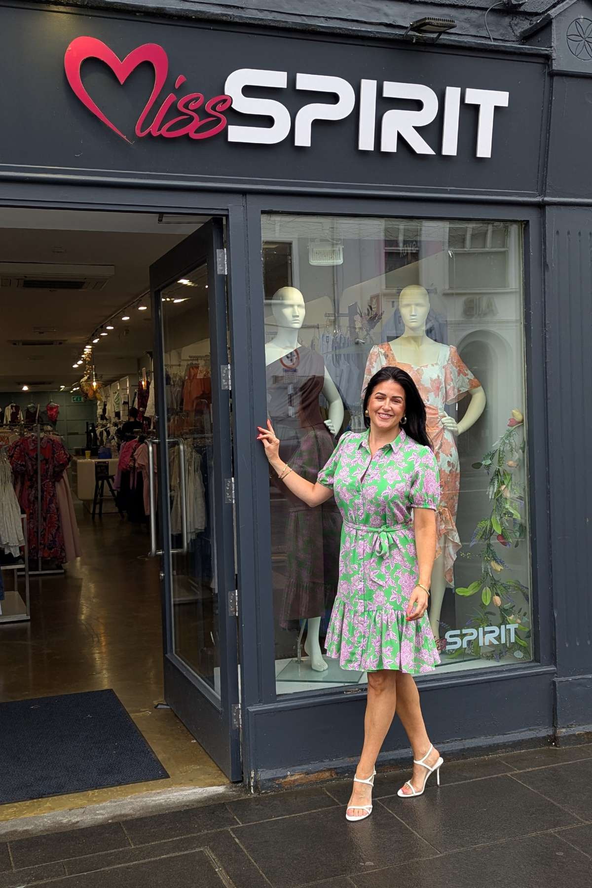 Tina in the Monica Green Mini Dress