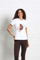 Ladies Relax & Renew Rosalie White Tee-Closer View of Tee