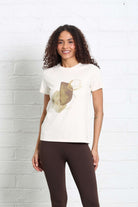 Ladies Relax & Renew Rosalie Cream Tee-Closer View of the Tee