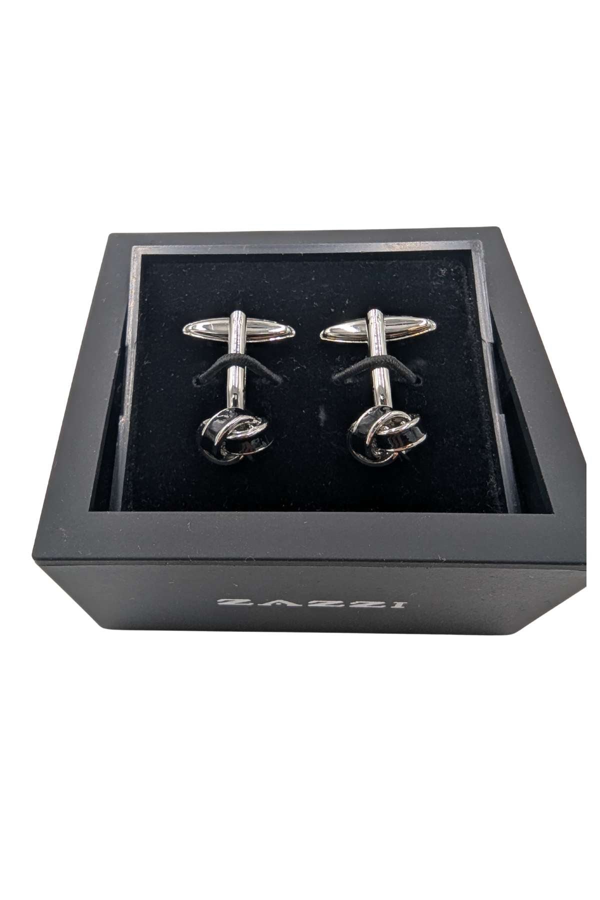 Men's Silver/Black Knot Cufflinks-Top View