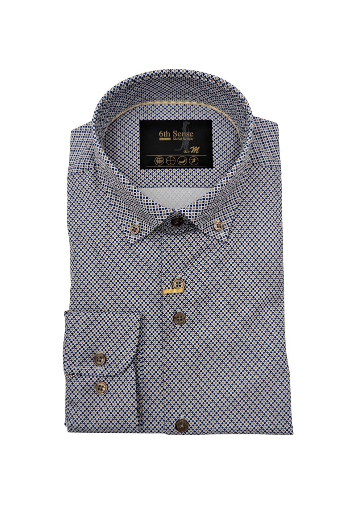 Ladies 6th Sense Tan/Navy/White Shirt-Front View