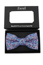 Zazzi Boys Blue / Pink Paisley Bow & Pocket Square Blue/Pink front view