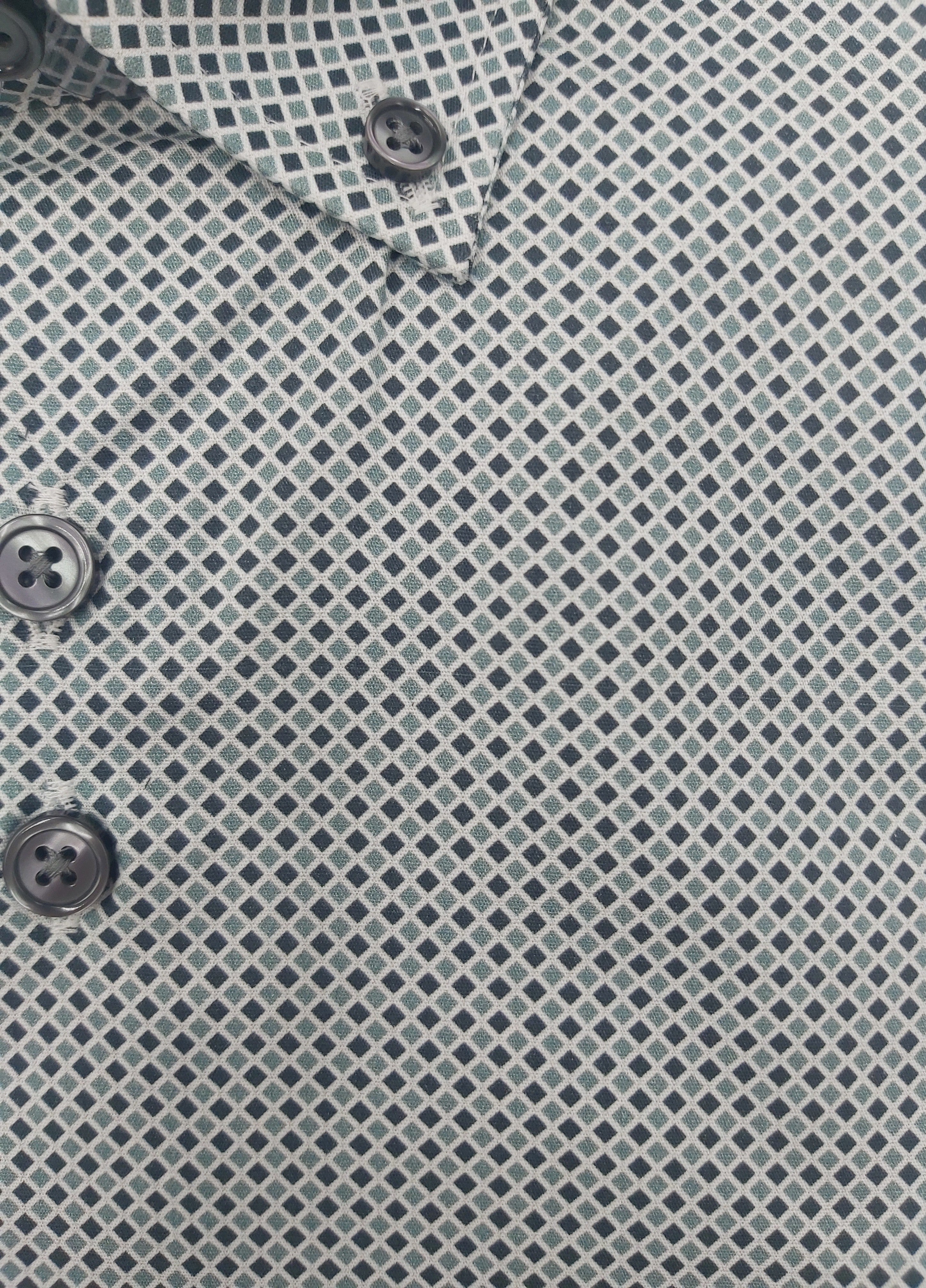 Men's Button Down Green/Black Diamond Print Shirt-Close Up View