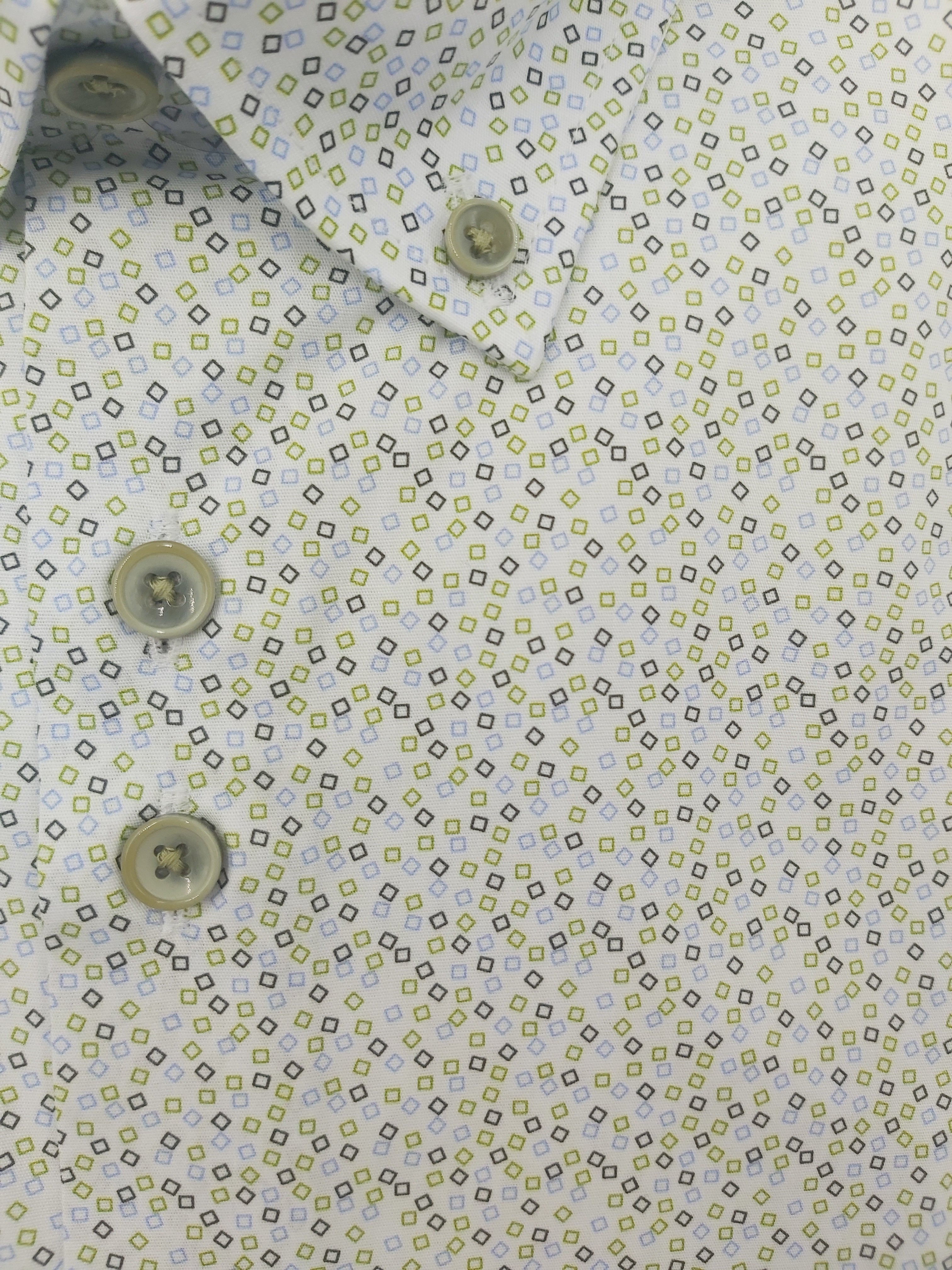 6TH SENSE Button Down Green/Blue Square Print Shirt Green/Blue model front view