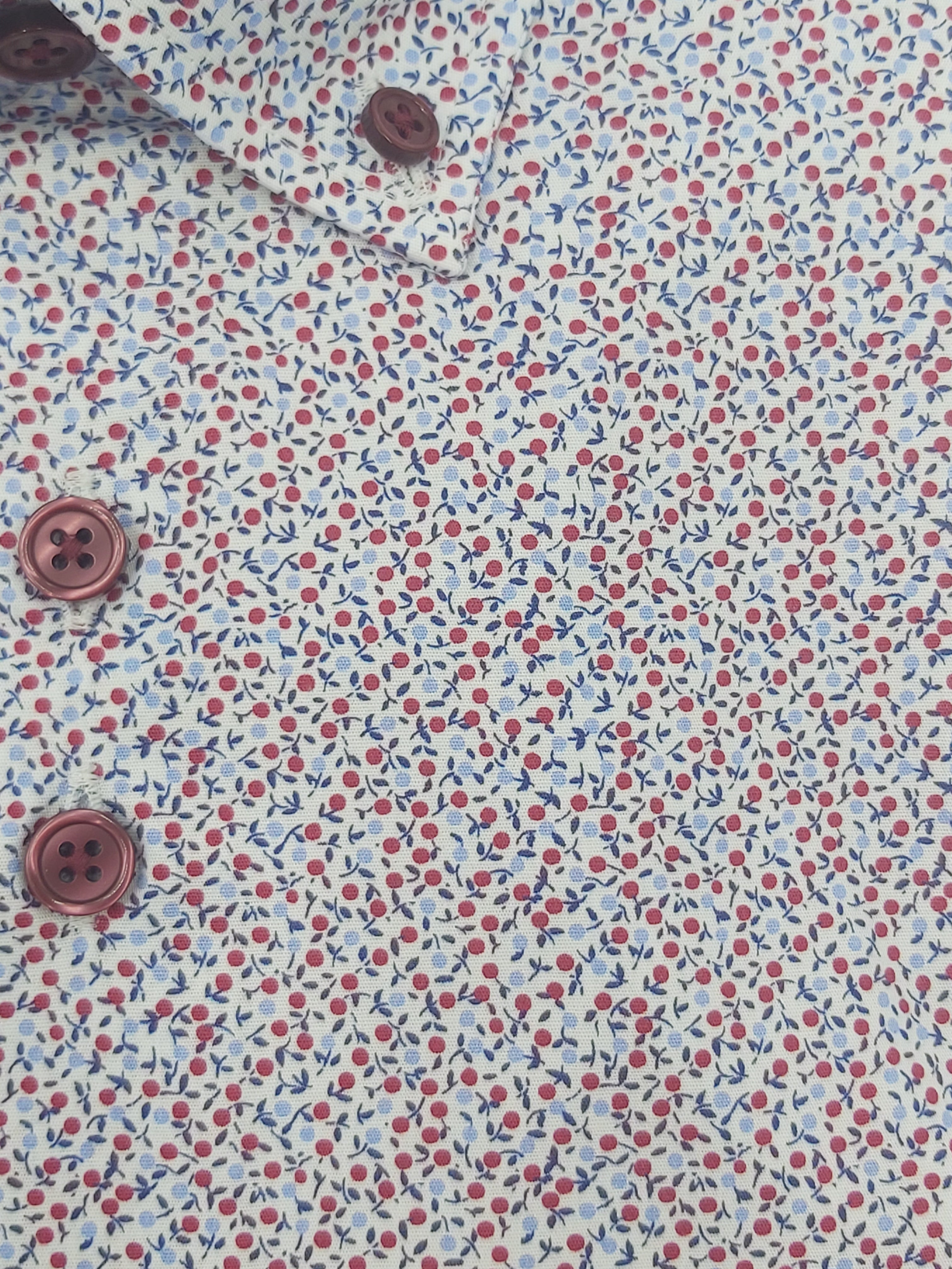 Men's Button Down Red/Blue Flower Print Shirt-Close Up View