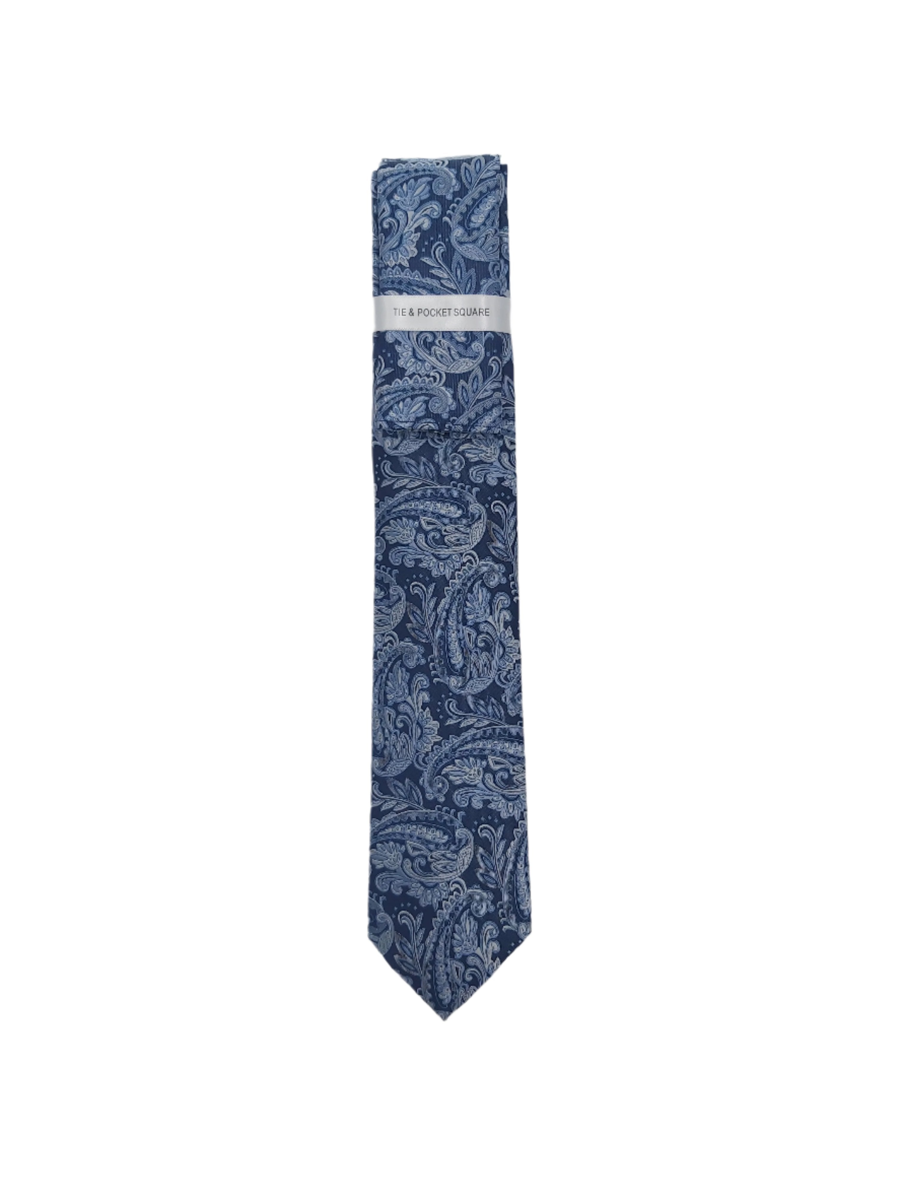 Men's Paisley Tie & Pocket Square Set - Blue