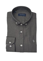 Folded front view of the Tom Penn Slate Oxford shirt showing the collar and chest logo