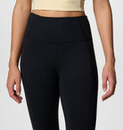 Black high-waisted pants worn by a person on a white background