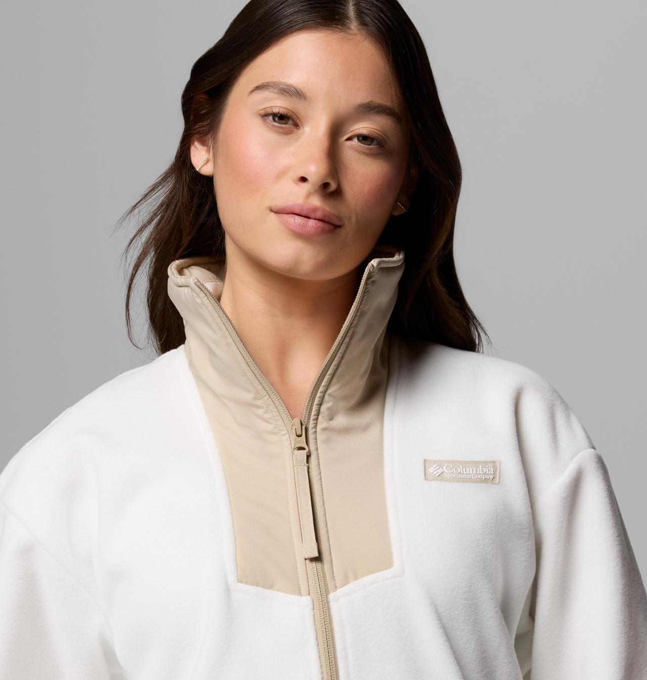 Womens Sequoia Grove™ 1/2 Zip Fleece-Sea Salt / Dark Stone-Zip Fastening View