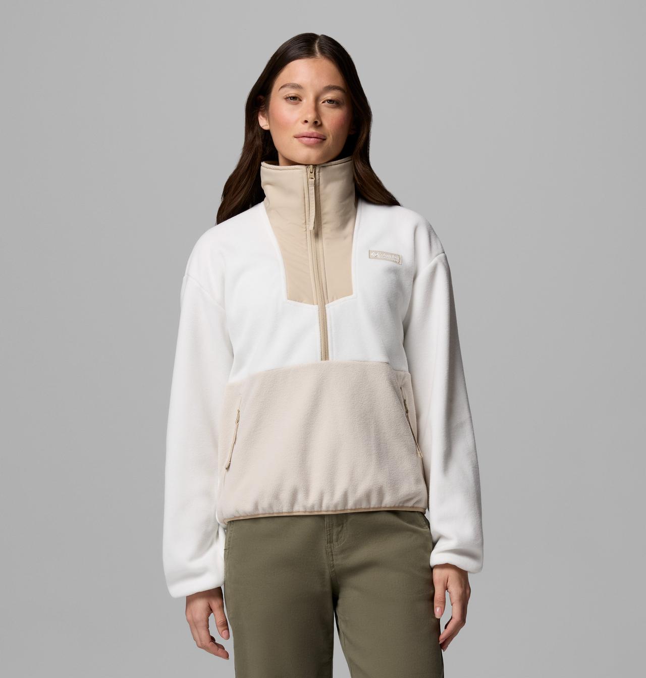 Womens Sequoia Grove™ 1/2 Zip Fleece-Sea Salt / Dark Stone-Model Front View