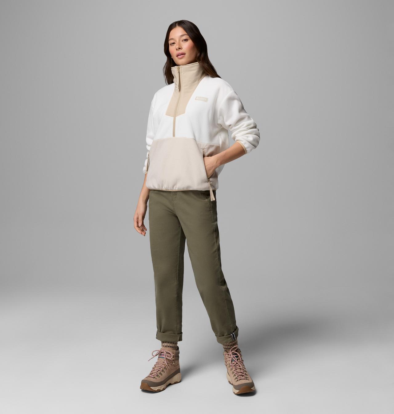 Womens Sequoia Grove™ 1/2 Zip Fleece-Sea Salt / Dark Stone-Model Full Front View