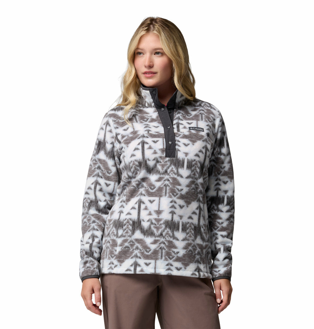 Columbia Womens Benton Springs Printed 1 / 2 Snap fleece in Cirrus Grey, front model view