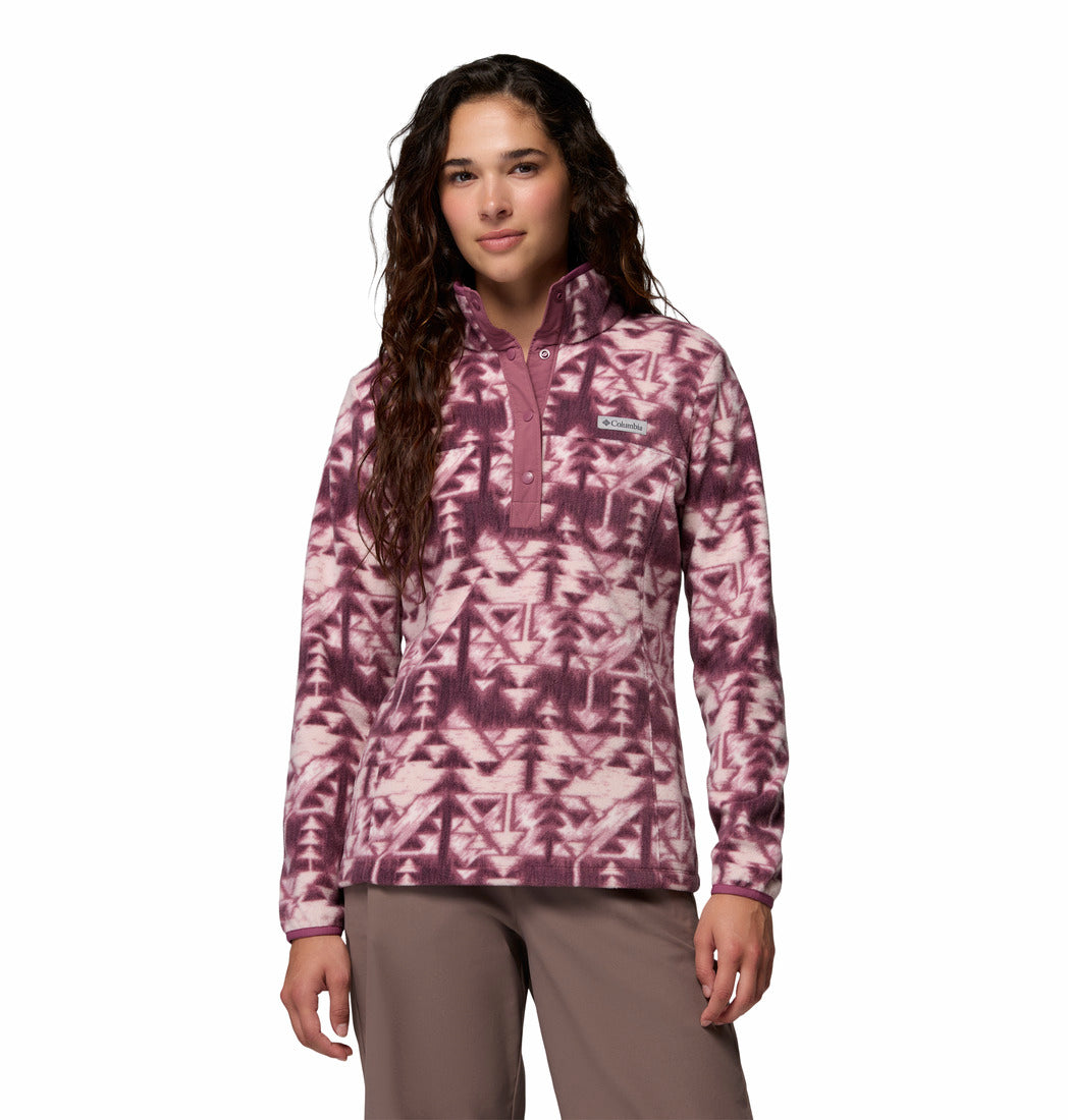 Columbia Womens Benton Springs Printed 1 / 2 Snap fleece in Antique Mauve, front model view