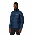 Columbia Mens Lake 22 II Down Jacket in Collegiate Navy, angled view worn by model