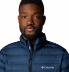 Columbia Mens Lake 22 II Down Jacket in Collegiate Navy, close - up detail of collar and zipper