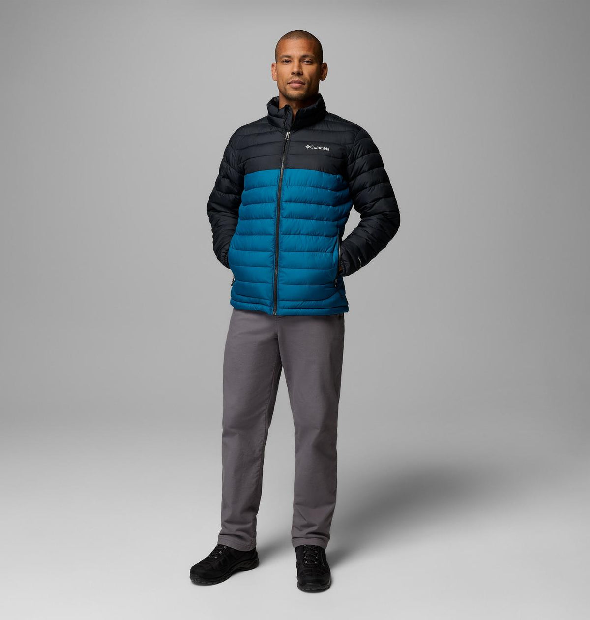 Columbia Men's Powder Lite II Jacket - Phoenix Blue / Black, front view on model