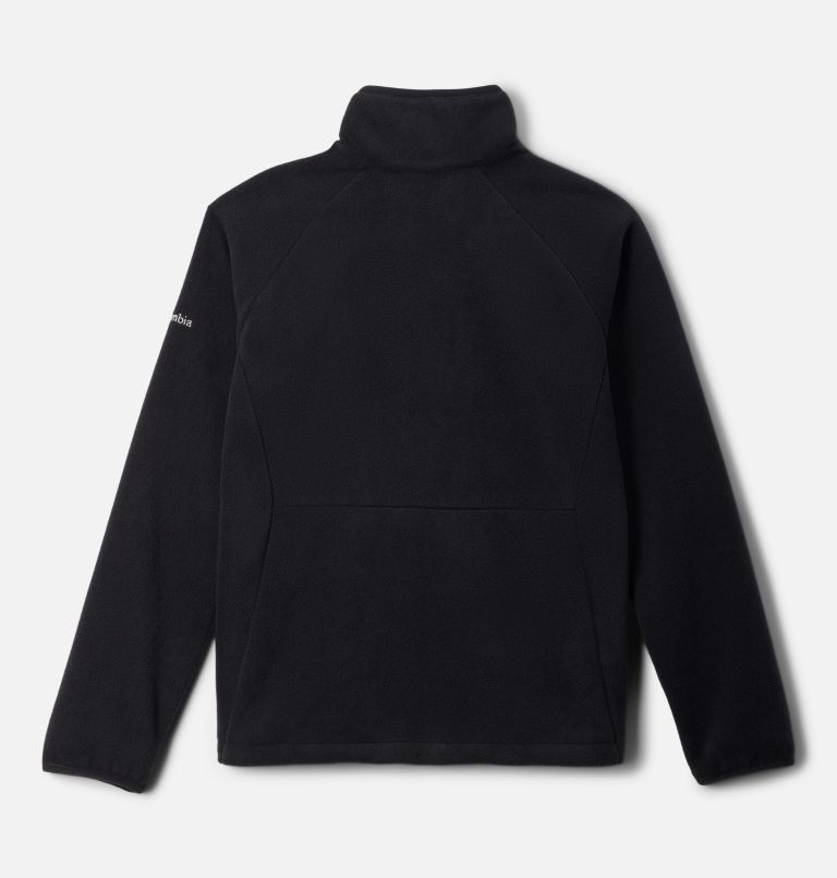 Black fleece jacket on a light gray background