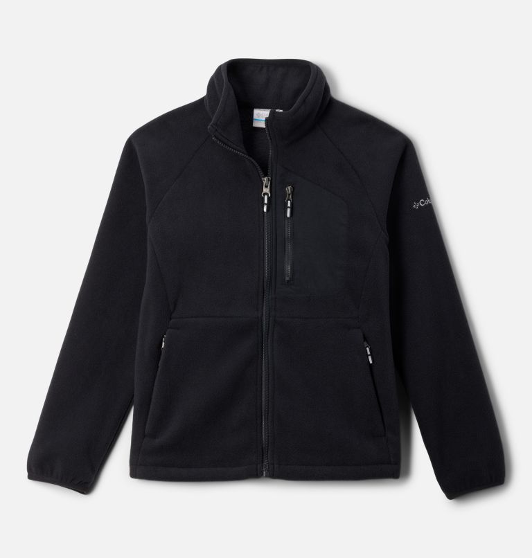 Black fleece jacket with Columbia logo on a light gray background