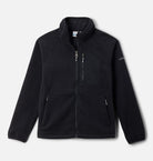 Black fleece jacket with Columbia logo on a light gray background