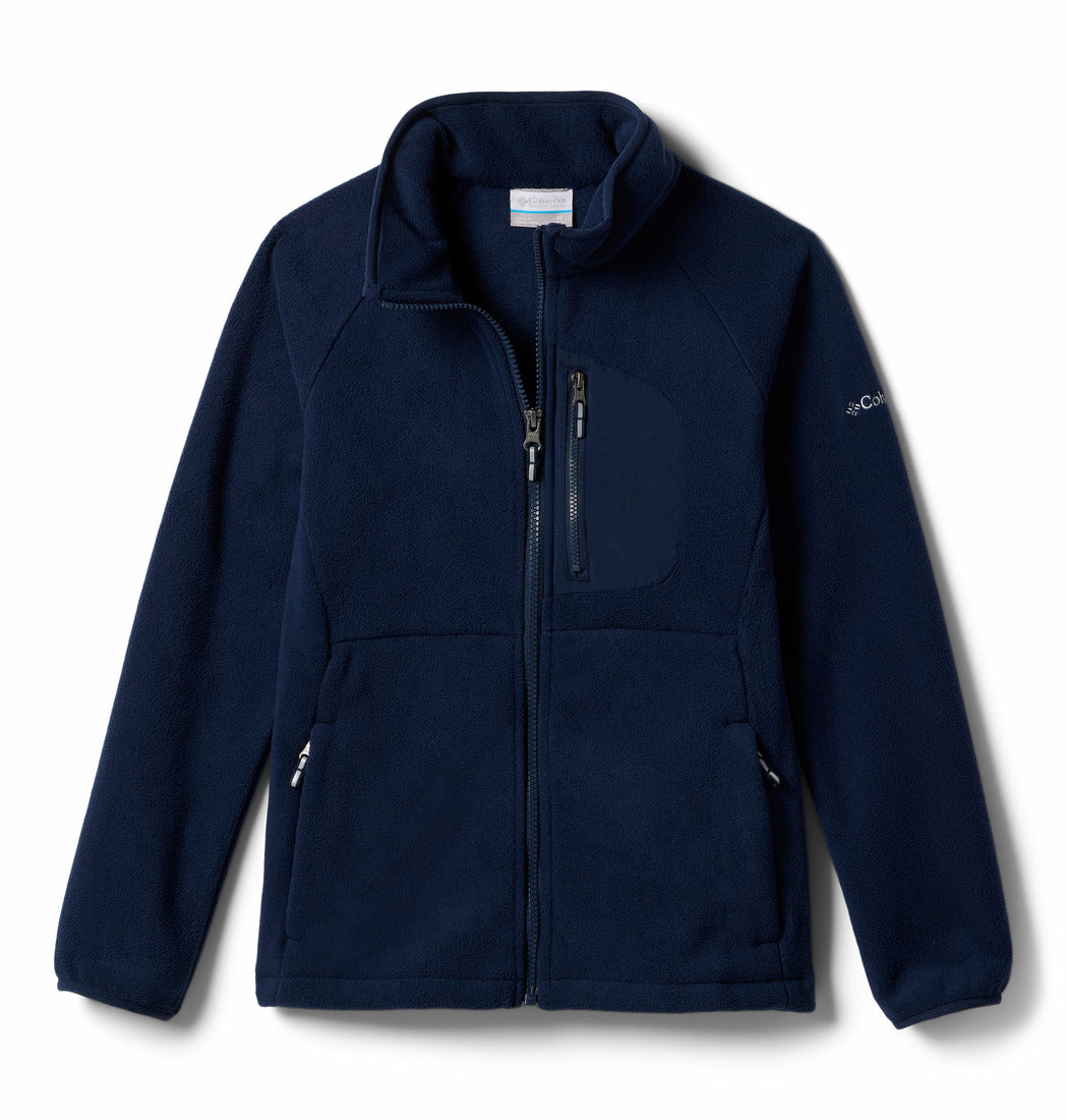 Navy blue jacket with a brand logo on a white background