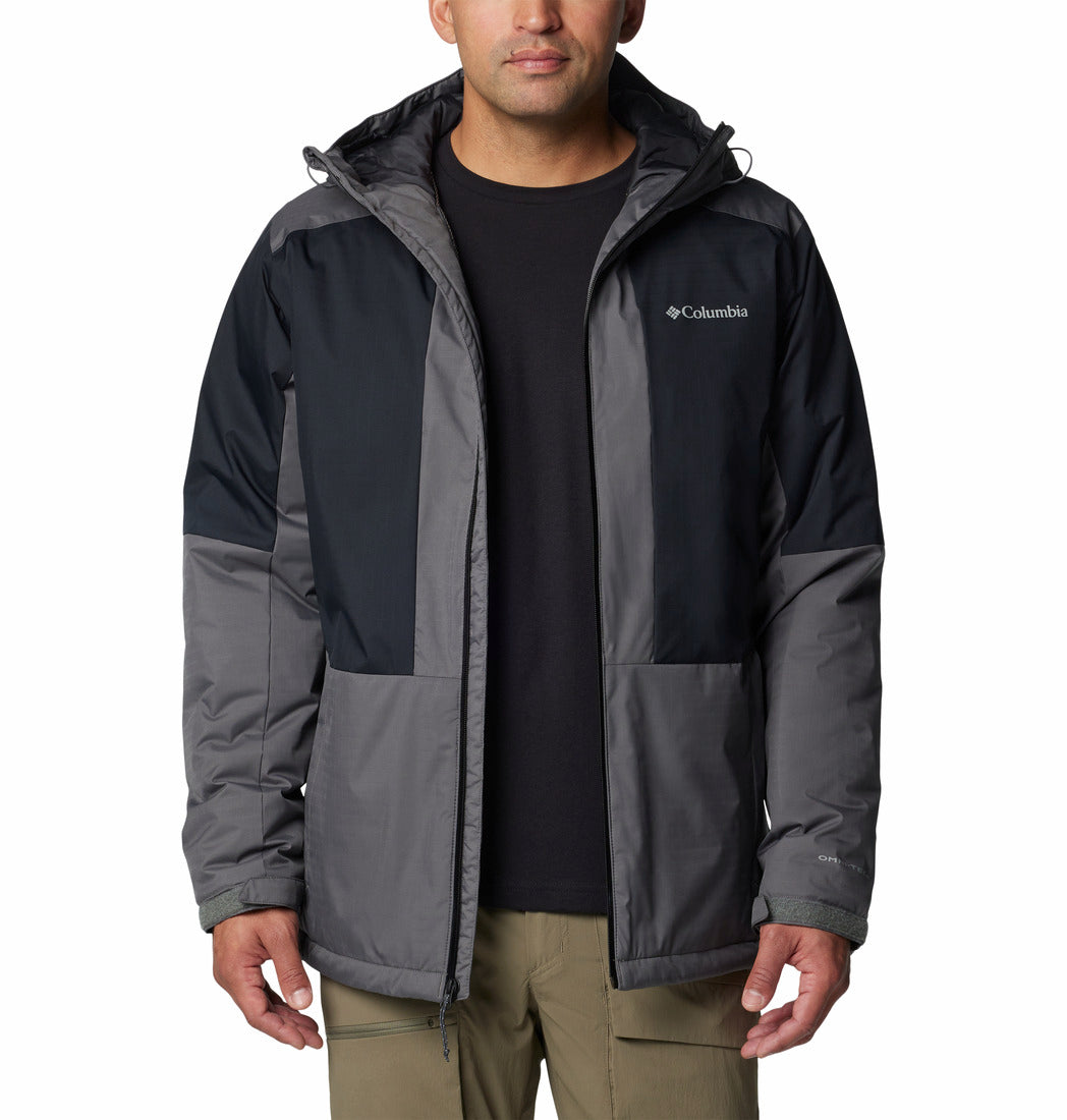 Man wearing a Columbia jacket on a white background