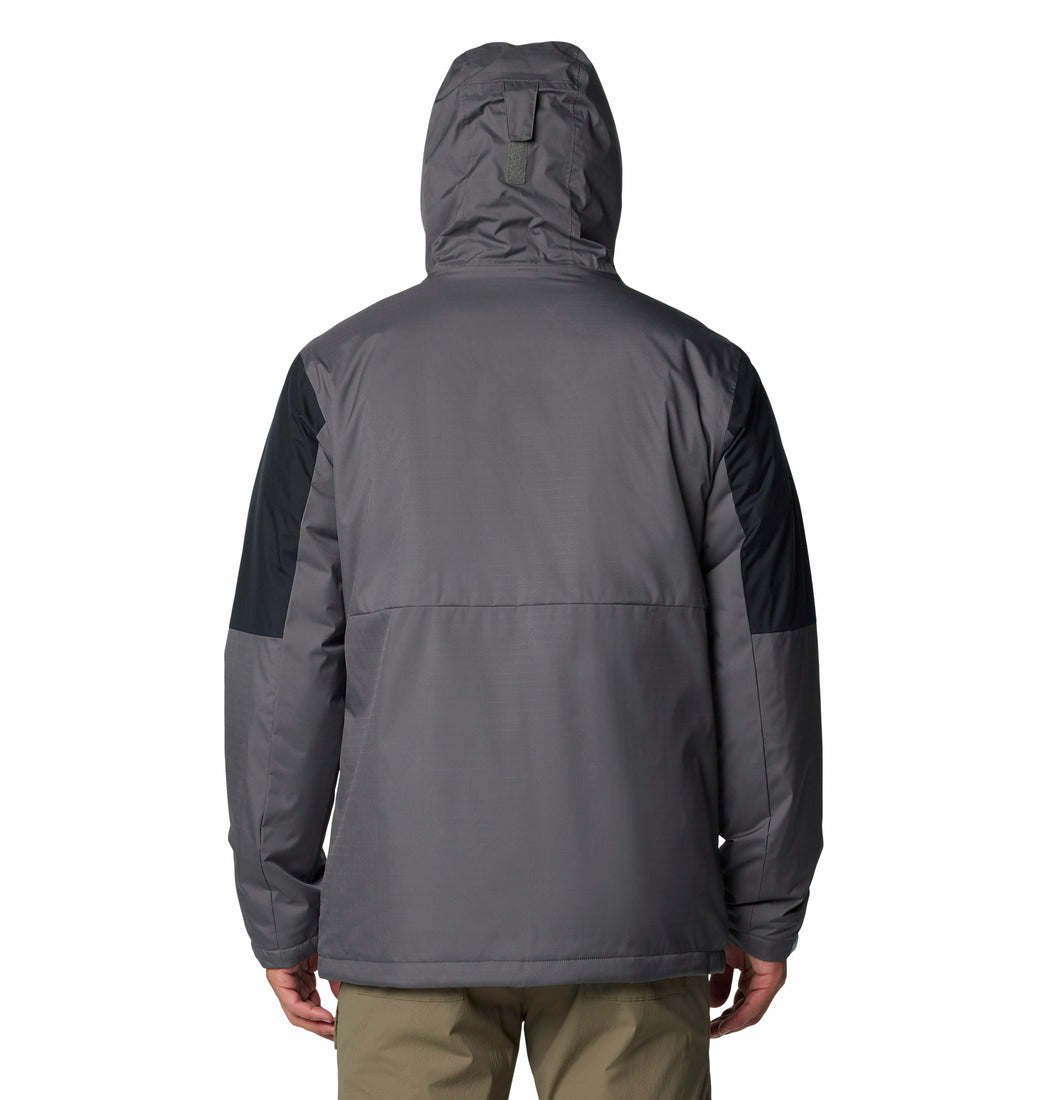 Gray jacket with black sleeves on a white background