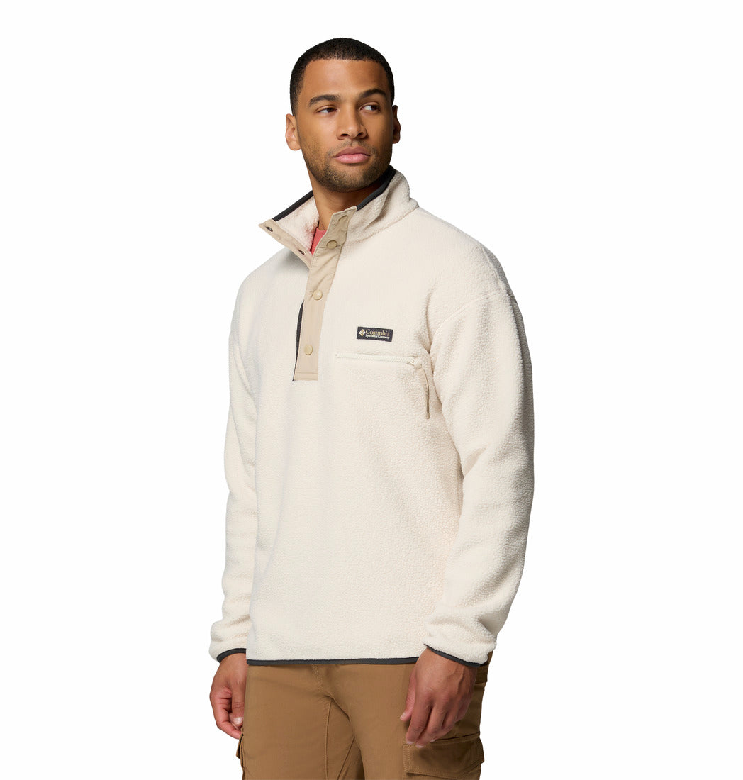 Columbia Mens Helvetia II Half Snap Fleece in chalk beige, angled model view